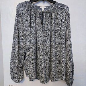 H&M blue floral L/S peasant blouse tunic top Size L NWOT
